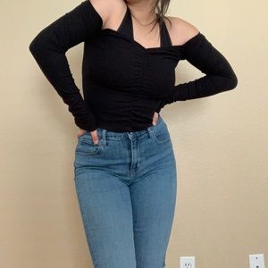 Hollister Off The Shoulder Ribbed Ling Sleeve Tee